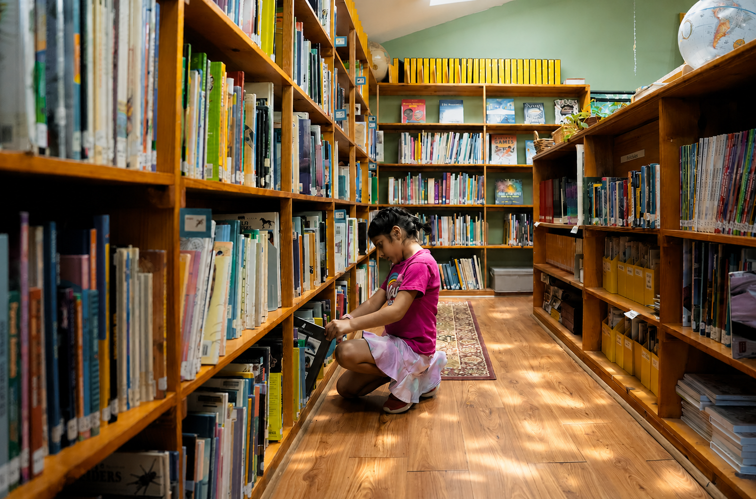 A child reading in the school library